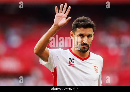 Sevilla, Spanien. September 2024. Jesus Navas (Sevilla FC) wurde während des LaLiga EA SPORTSPIELS zwischen Teams des Sevilla FC und Real Valladolid im Estadio Ramon Sanchez Pizjuan gesehen. Endergebnis; Sevilla FC 2:1 Real Valladolid Credit: SOPA Images Limited/Alamy Live News Stockfoto