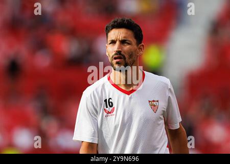 Sevilla, Spanien. September 2024. Jesus Navas (Sevilla FC) wurde während des LaLiga EA SPORTSPIELS zwischen Teams des Sevilla FC und Real Valladolid im Estadio Ramon Sanchez Pizjuan gesehen. Endergebnis; Sevilla FC 2:1 Real Valladolid Credit: SOPA Images Limited/Alamy Live News Stockfoto