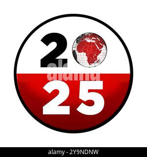 Happy New Year 2025 – Knopfdesign für Jahreswechsel – 3D-Illustration Stockfoto