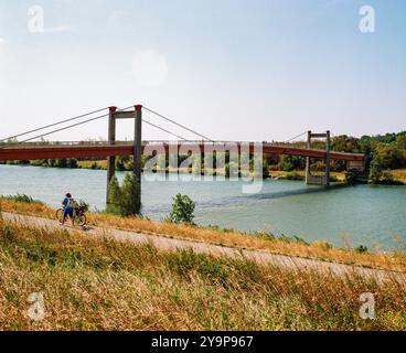 Jedleseer Brücke über die neue Donau, Wien, Österreich. Stockfoto