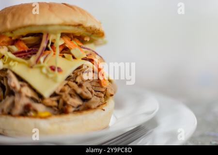 Hausgemachter Burger mit Fleisch und Slaw Stockfoto