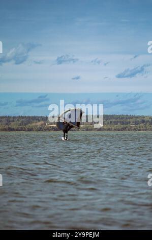 Flügelreiter, der im See reitet. Stockfoto