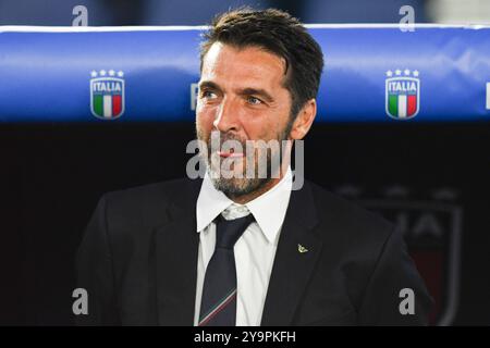 Gianluigi Buffon während der Nation League Phase Spieltag 3&#XA;Liga A Gruppe A2 Italien-Belgien im Olympiastadion, Italien, 10. Oktober 2024. &#XA;Mattia Vian während Italien gegen Belgien, Fußball UEFA Nations Leage Match in Rom, Italien, 10. Oktober 2024 Stockfoto