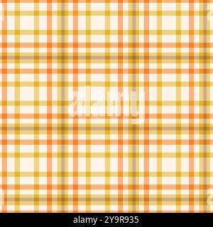 Herbstkariertes Gingham Tartan nahtloses Muster in Orange, Senfgelb und weiß. Für Herbststoffe, Textilien, Tischdecken und Texturen. Stock Vektor