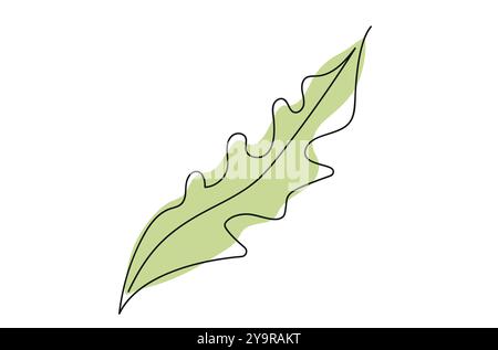 Durchgehende einzeilige Zeichnung des grünen Blatts auf weißem Hintergrund. Strichgrafik. Naturbegriff, Ökologie, organische Formen, Botanische Kunst, Umrisse. Stock Vektor