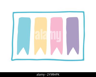 Minimalistische Illustration von pastellfarbenen Haftstreifen, die in einem rechteckigen Rahmen angeordnet sind. Isoliert auf weißem Hintergrund. Das Konzept des Schulbedarfs, offic Stock Vektor