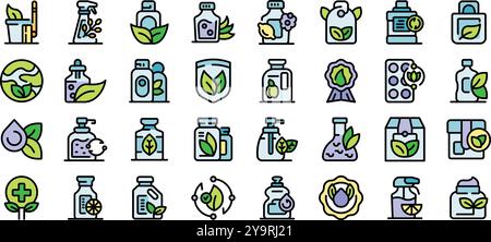 Vielfältige Sammlung von umweltfreundlichen Reinigungsmitteln, die nachhaltige Reinigungslösungen für ein gesundes Zuhause und einen gesunden Planeten darstellen Stock Vektor