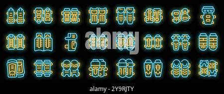 Set aus Fußball-Schienbeinschützern im Neonstil, Kollektion mit leuchtenden Schildern Stock Vektor