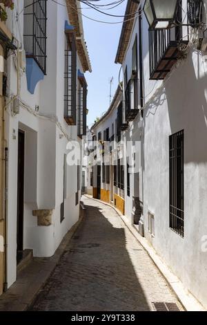 Kleine Straße mit typisch andalusischen Häusern im historischen Zentrum von Cordoba, Spanien Stockfoto