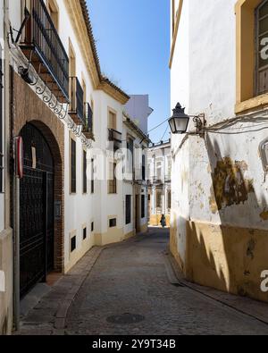 Kleine Straße mit typisch andalusischen Häusern im historischen Zentrum von Cordoba, Spanien Stockfoto