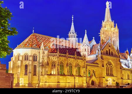 St. Matthias-Kirche in Budapest. Nachtzeit. Stockfoto