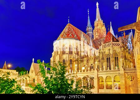 St. Matthias-Kirche in Budapest. Nachtzeit. Stockfoto