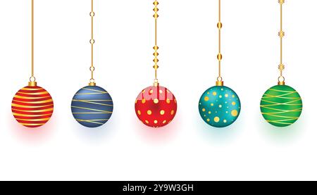 Set aus fünf 3D weihnachtskugel-Element zur Dekoration Stock Vektor