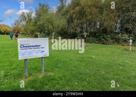 Ein Fitnessstudio im Freien im Chasewater Country Park, Burntwood, Cannock Chase, Staffordshire, England, UK Stockfoto