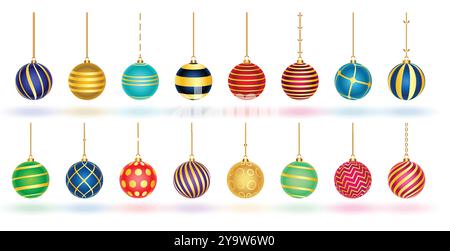 Großes Set von realistischen weihnachtskugel Ornamenten Design Stock Vektor