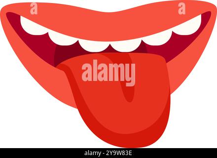 Farbenfroher Cartoon-Mund mit verspieltem Ausdruck und einer hervorstehenden Zunge für ein lustiges und auffälliges Design Stock Vektor