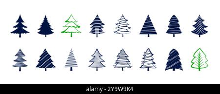 pack Weihnachtskiefer in handgezeichneter Form Stock Vektor