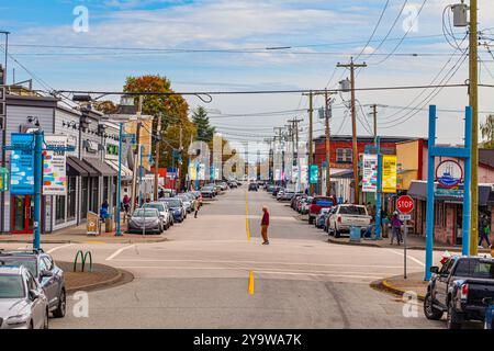 Ein ruhiger Blick auf die Moncton Street in Steveston, British Columbia, Kanada Stockfoto