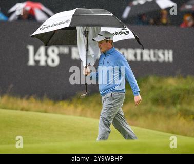 18. Juli 2019; Robert MacIntyre auf dem 18. Green während der ersten Runde des Open Championship Golfturniers im Royal Portrush Golf Club - Dunluce Course, Portrush, Nordirland. Stockfoto