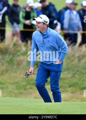 21. Juli 2019; Robert MacIntyre lächelt an zweiter Stelle während der letzten Runde des Open Championship-Golfturniers im Royal Portrush Golf Club - Dunluce Course, Portrush, Nordirland. Stockfoto