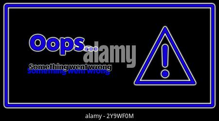 404 Fehlermeldung Webseite nicht gefunden Benachrichtigungsalarm. Futuristisches neonblaues 3D-Warnschild für Internet-Website, das ein Problem hervorhebt Stockfoto