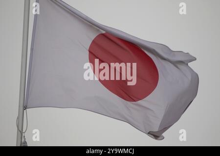 Sankt Petersburg, Russland. Oktober 2024. Die Nationalflagge der Republik Japan flattert im Wind auf einem Fahnenmast in Sankt Petersburg, Russland. Quelle: SOPA Images Limited/Alamy Live News Stockfoto