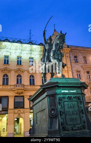 Ban Jelacic Platz bei Nacht. Zagreb, Kroatien Stockfoto