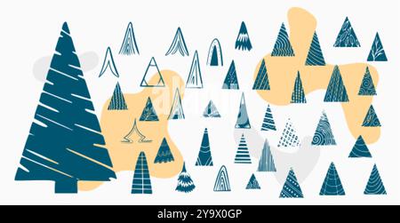 Handgezeichnetes weihnachtsbaum-Ornament-Design im Set Stock Vektor