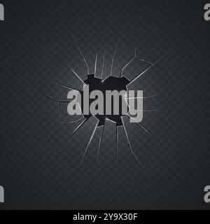 Glasbruch. Realistisches Riss in beschädigtem transparentem Glas. Vektorabbildung. Stock Vektor