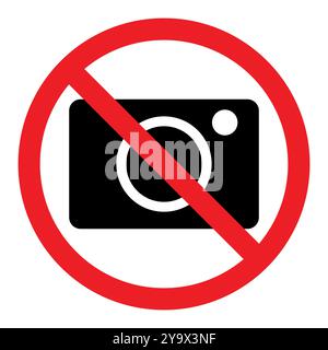 Kein Foto-Schild, Vektorrot durchgestrichenes Kreissymbol mit Kamerabildmachung Stock Vektor