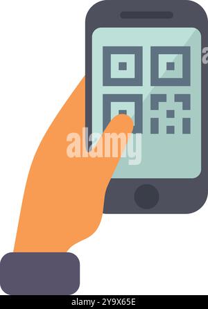 Person, die ein Smartphone hält und einen auf dem Bildschirm angezeigten qr-Code scannt Stock Vektor