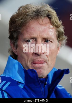 Schottland-Cheftrainer Scot Gemmill vor dem Qualifikationsspiel der Gruppe B zur UEFA-Euro-U21-Meisterschaft im Tynecastle Park, Edinburgh. Bilddatum: Freitag, 11. Oktober 2024. Stockfoto