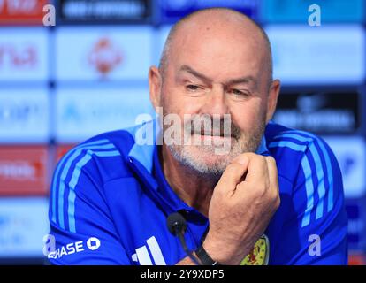 Zagreb, Kroatien. Oktober 2024. Cheftrainer Steve Clark spricht während einer Pressekonferenz der schottischen Nationalmannschaft am 11. Oktober 2024 in Zagreb. Foto: Marko Prpic/PIXSELL Credit: Pixsell/Alamy Live News Stockfoto