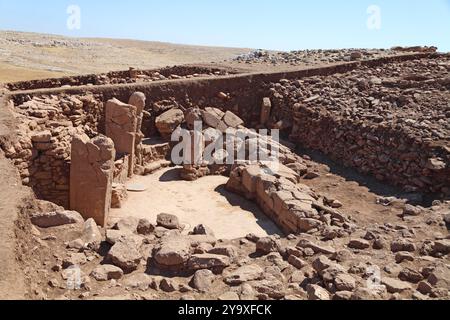 Neolithische Fundstätte von Karahan Tepe aus dem 12. Jahrtausend unter Ausgrabung, TekTek Berge, Provinz Sanliurfa, Südosttürkei Stockfoto