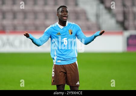 Die Belgierin Mandela Keita reagiert beim Qualifikationsspiel der Gruppe B zur UEFA-Euro-U21-Meisterschaft im Tynecastle Park, Edinburgh. Bilddatum: Freitag, 11. Oktober 2024. Stockfoto