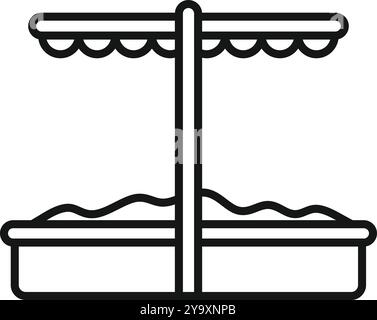 Sandkasten mit Markise zum Schutz der Kinder vor der Sommersonne, einfaches schwarz-weißes Vektorsymbol Stock Vektor