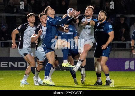 Sale Sharks vs Newcastle Falcons - Gallagher Premiership Rugby - 11. Oktober 2024 - Salford Community Stadium Stockfoto