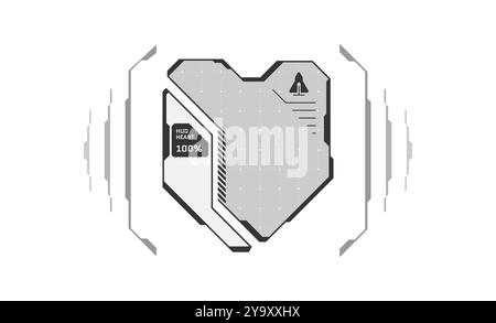 HUD Digital Futuristic Style Videospiel Benutzeroberfläche Herzform Schild Progress Logo. Hi-Tech-Videospiel-Player-Statusanzeige und Lebensdauersymbol. GUI-FUI-Energie-Infografik-Designelement Stock Vektor