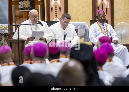 Papua-Neuguinea, Region Golf von Papua, Nationalhauptstadt, Stadt Port Moresby, Besuch von Papst Franziskus in Papua-Neuguinea vom 6. Bis 9. September 2024, Heiligtum Marias Hilfe der Christen, Zeremonie von Papst Franziskus Stockfoto