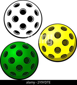 Pickleballs, handgezeichnete Vektorillustration, isoliert auf transparentem Hintergrund Stock Vektor