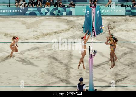 Beach Volley Veranstaltungsort am Eiffelturm für die Olympischen Sommerspiele 29024, Paris, Frankreich Stockfoto