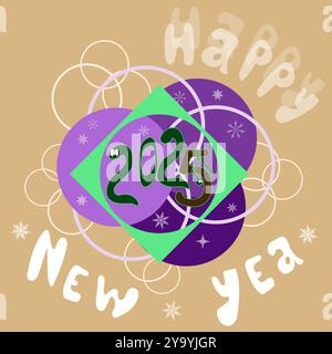 Neujahrskarte mit dem Bild des Symbols der Schlange des Jahres 2025 Stock Vektor