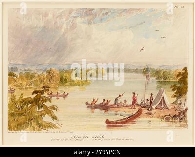 Itasca Lake, Quelle des Mississippi, 1575 Meter über dem Golf von Mexiko. Seth Eastman. 1849-1855. Stockfoto