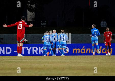 Reykjavik, Island. Oktober 2024. Island feiert sein zweites Tor. Island gegen Wales in der UEFA Nations League am 11. Oktober 2024 im Laugardalsvöllur Stadium. Quelle: Lewis Mitchell/Alamy Live News Stockfoto