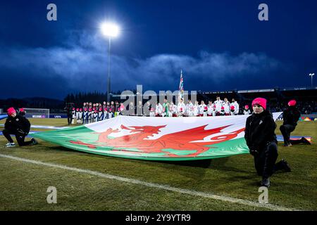 Reykjavik, Island. Oktober 2024. Wales-Aufstellung vor dem Auftakt. Island gegen Wales in der UEFA Nations League am 11. Oktober 2024 im Laugardalsvöllur Stadium. Quelle: Lewis Mitchell/Alamy Live News Stockfoto