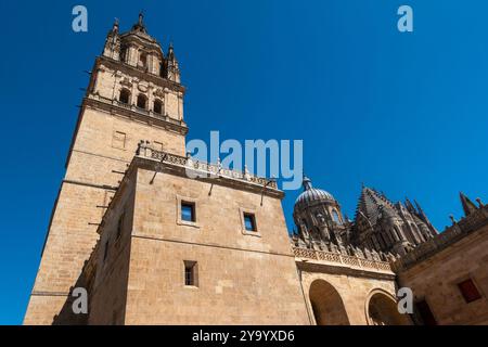 Salamanca, Spanien - 14. September 2024: Glockenturm der Kathedrale von Salamanca, Castilla y León, Spanien. Stockfoto