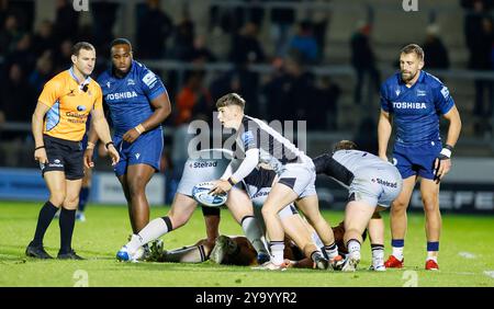 Oktober 2024; Salford Community Stadium, Salford, Lancashire, England; English Premiership Rugby, Sale Sharks versus Newcastle Falcons; Joe Davis von Newcastle Falcons Credit: Action Plus Sports Images/Alamy Live News Stockfoto