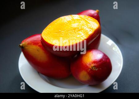 Brasilianische Mangos der Palmer-Art, reif und isoliert Stockfoto