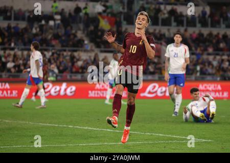 Rom, Italien, 10. Oktober 2024. Leandro Trossard aus Belgien reagiert beim Spiel der UEFA Nations League im Stadio Olimpico in Rom. Der Bildnachweis sollte lauten: Jonathan Moscrop / Sportimage Stockfoto