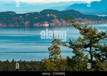 Blick nach Süden von Reginald Ridge, Blick auf andere Gulf Islands, Salt sprng Island, BC, Kanada. Stockfoto